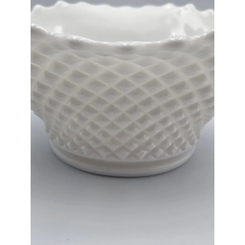 Vintage Large Oval Bowl Westmoreland White Milk Glass Scalloped English Hobnail